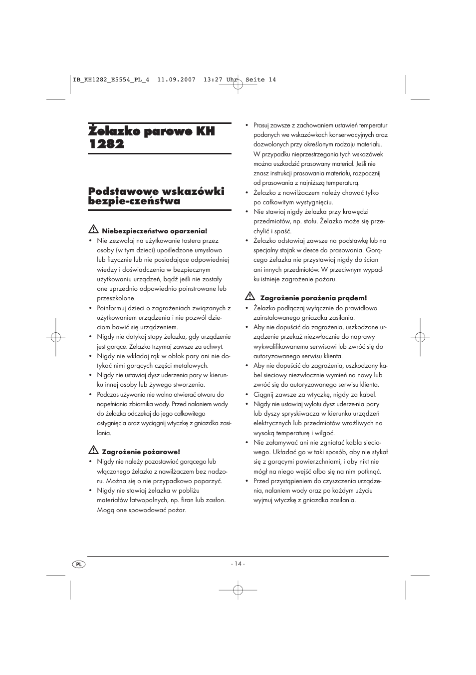 Podstawowe wskazówki bezpie-czeństwa ƽ | Kompernass KH 1282 User Manual | Page 14 / 76