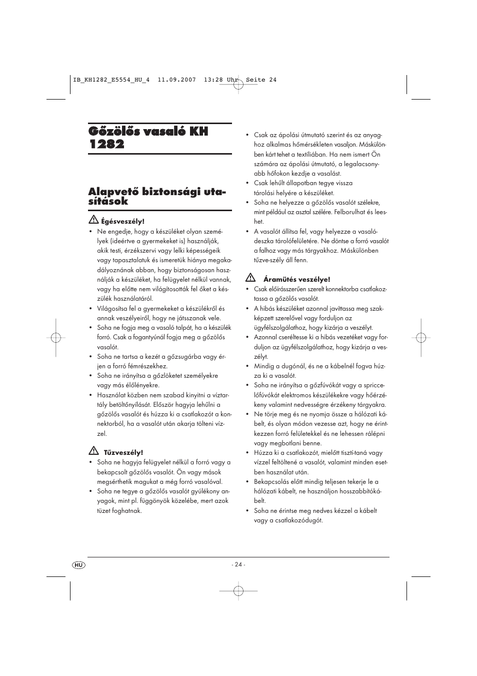 Alapvető biztonsági uta- sítások ƽ | Kompernass KH 1282 User Manual | Page 24 / 76