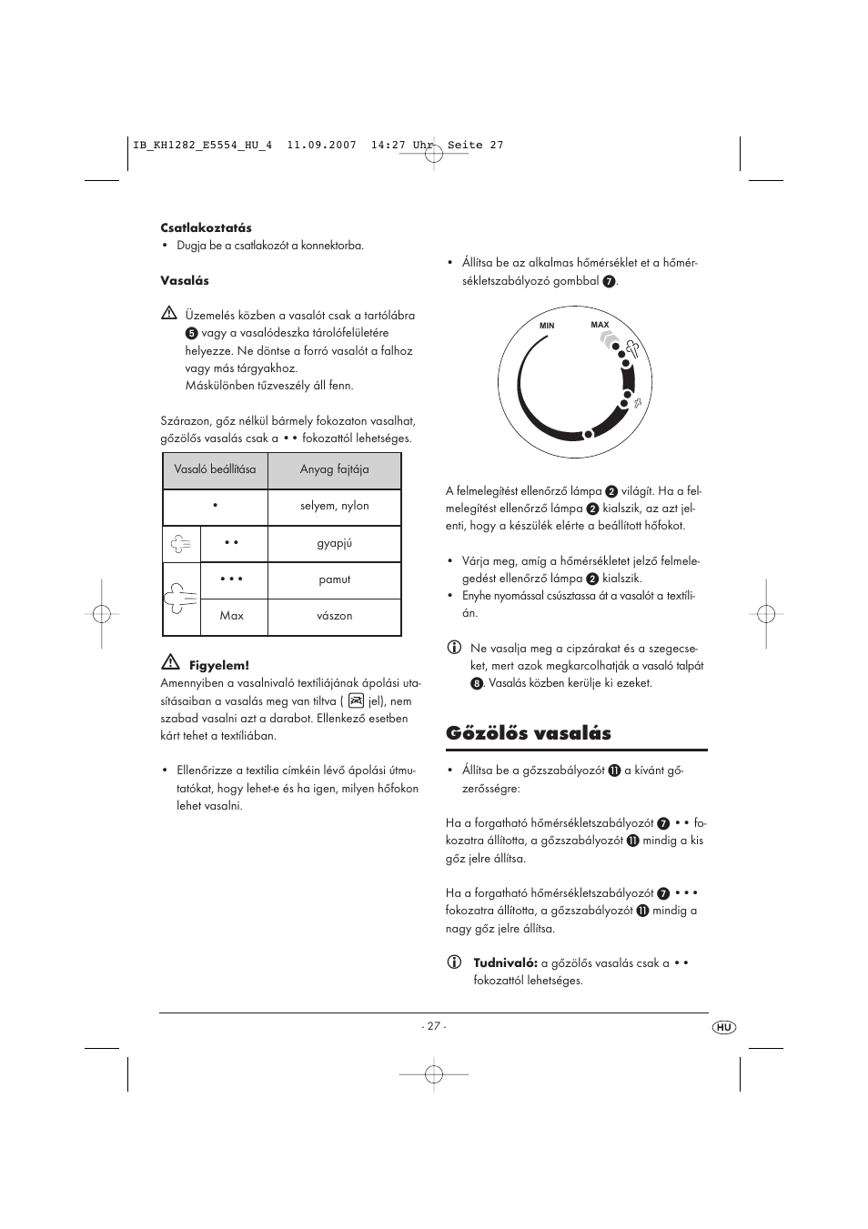 Gőzölős vasalás | Kompernass KH 1282 User Manual | Page 27 / 76