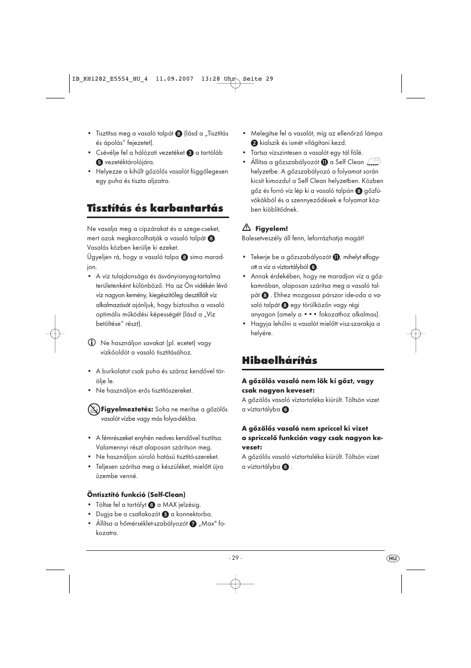 Tisztítás és karbantartás, Hibaelhárítás | Kompernass KH 1282 User Manual | Page 29 / 76