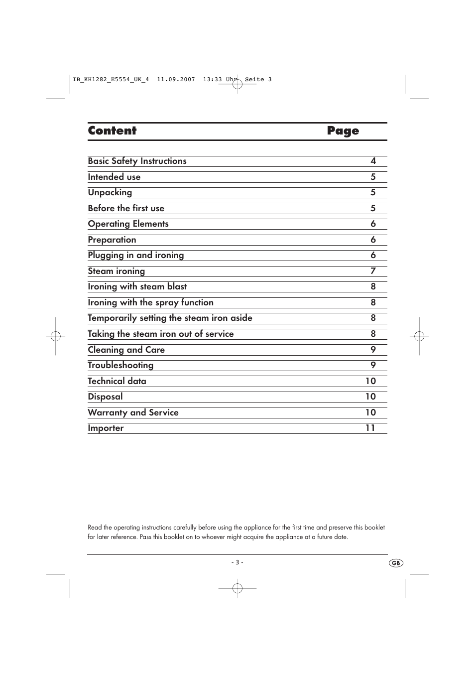 Content page | Kompernass KH 1282 User Manual | Page 3 / 76