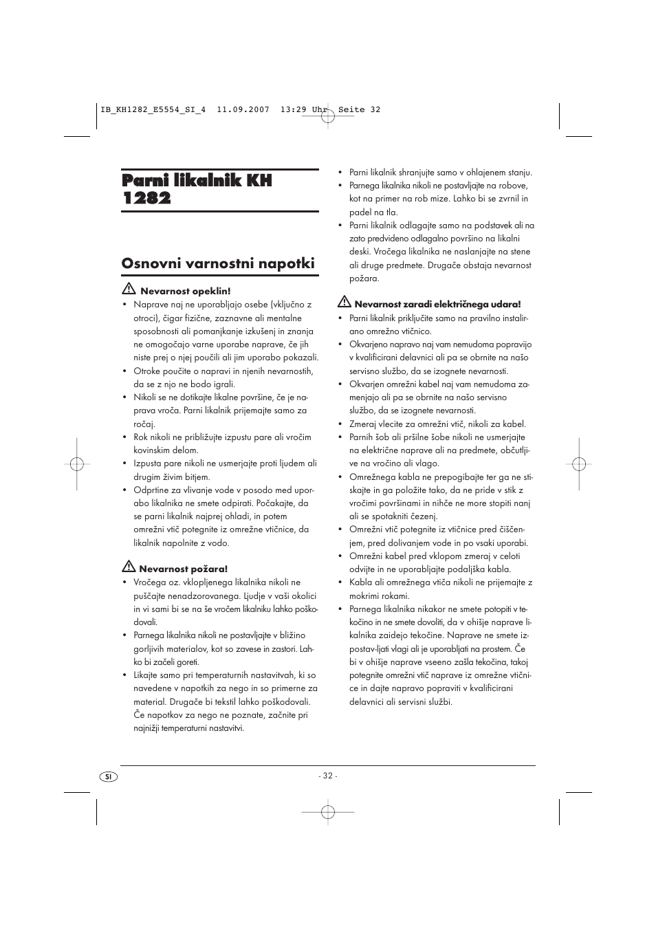 Osnovni varnostni napotki ƽ | Kompernass KH 1282 User Manual | Page 32 / 76
