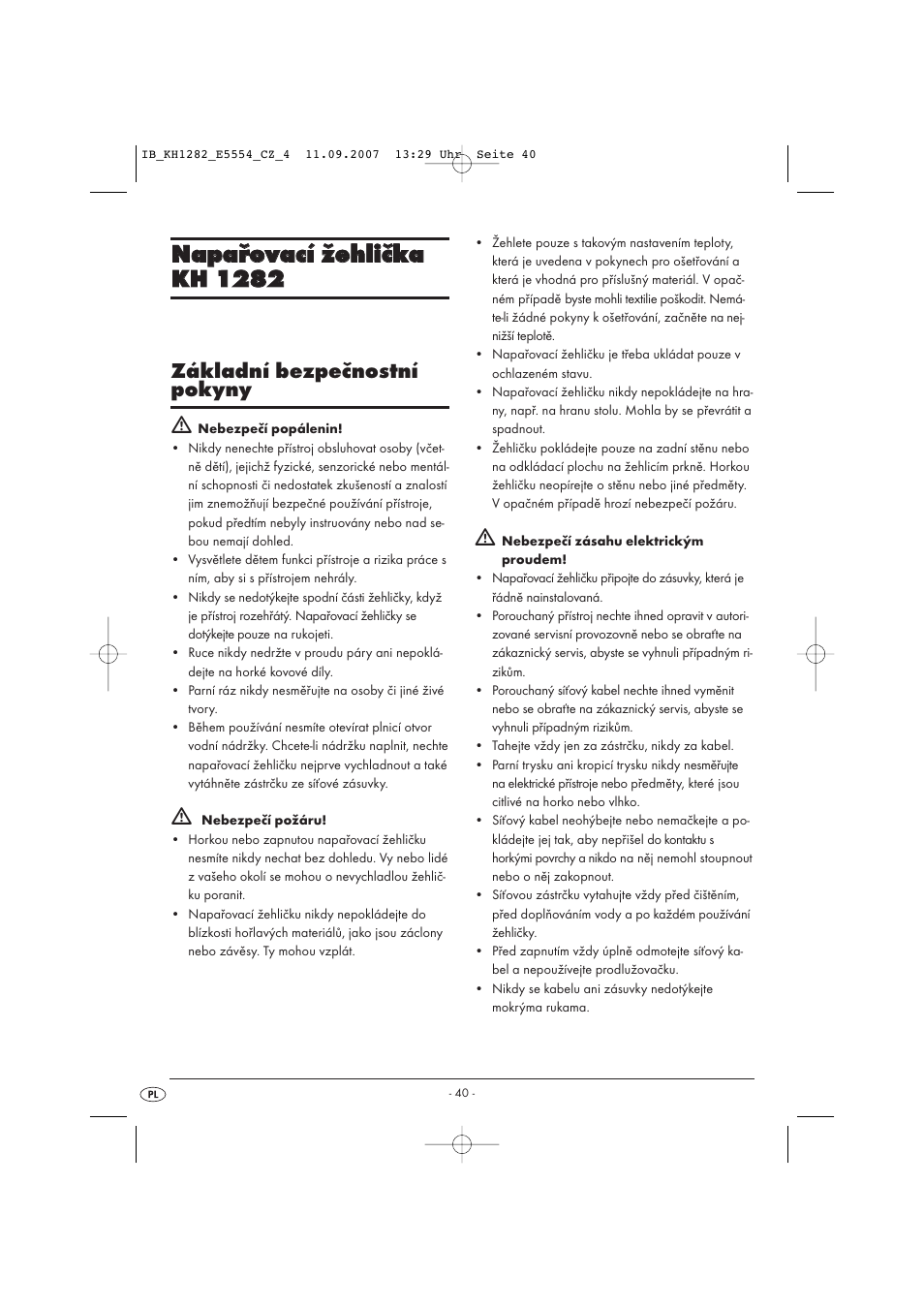 Základní bezpečnostní pokyny ƽ | Kompernass KH 1282 User Manual | Page 40 / 76