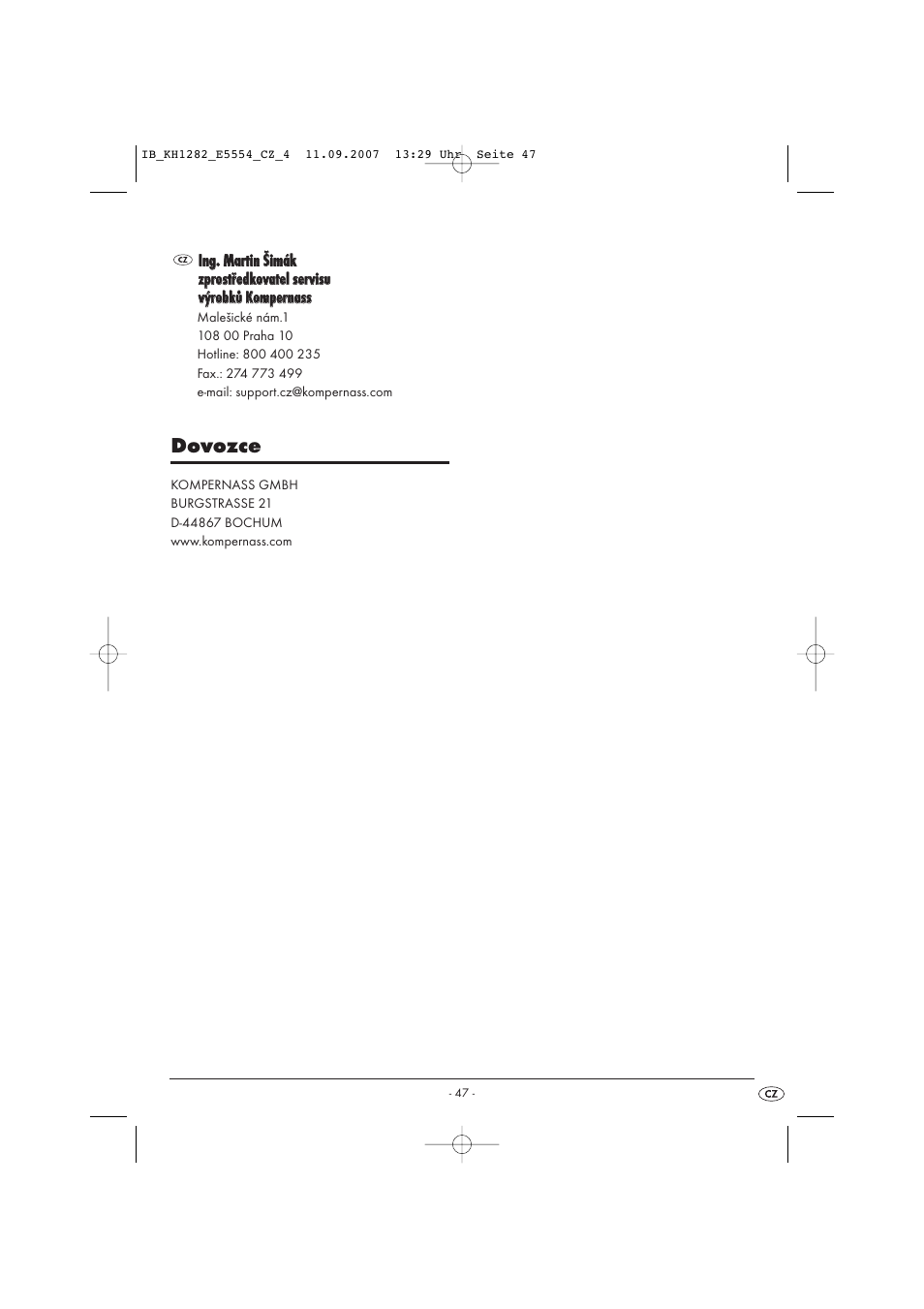 Dovozce | Kompernass KH 1282 User Manual | Page 47 / 76