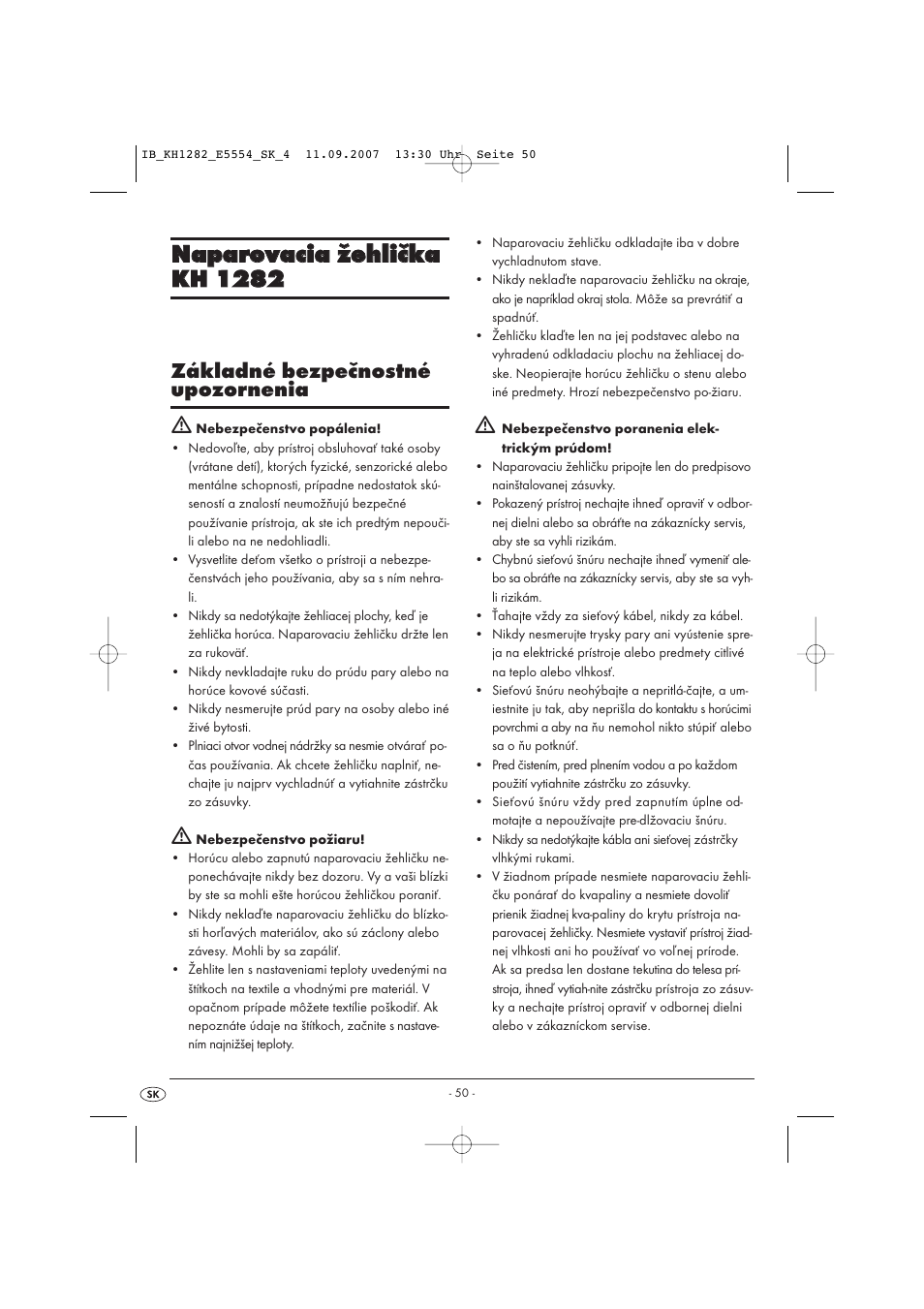 Základné bezpečnostné upozornenia ƽ | Kompernass KH 1282 User Manual | Page 50 / 76