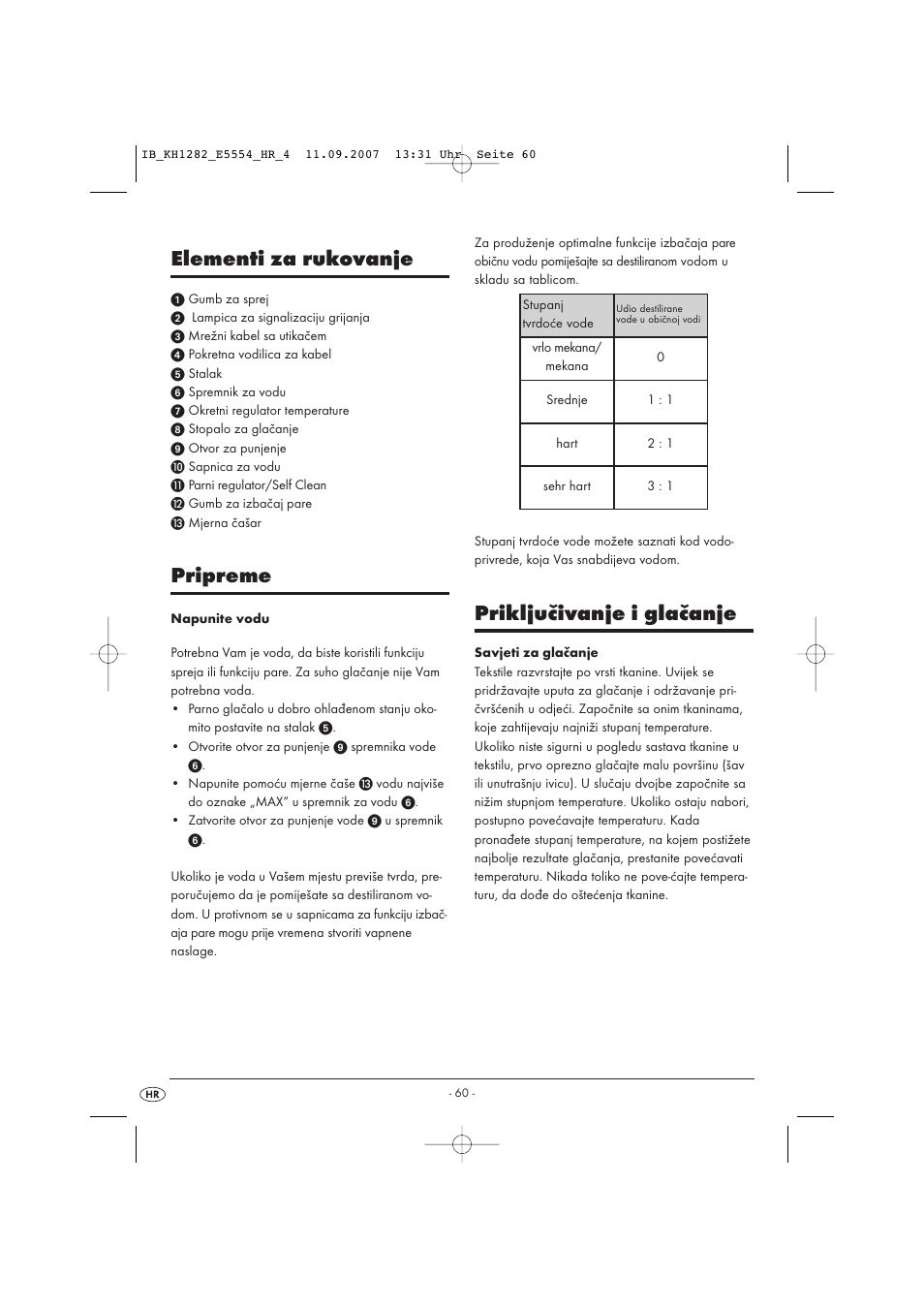 Elementi za rukovanje, Pripreme, Priključivanje i glačanje | Kompernass KH 1282 User Manual | Page 60 / 76