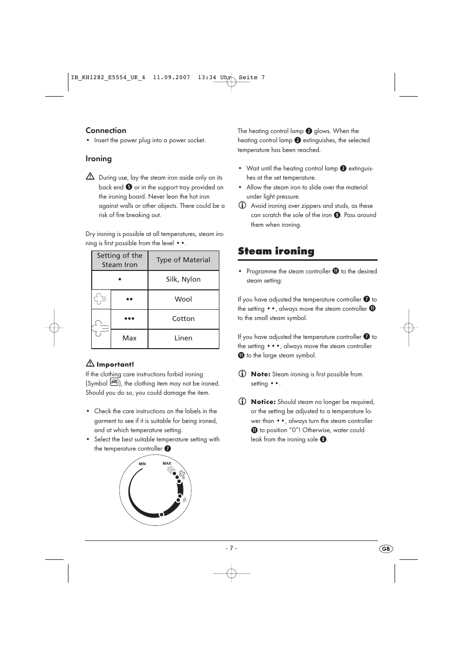 Steam ironing | Kompernass KH 1282 User Manual | Page 7 / 76