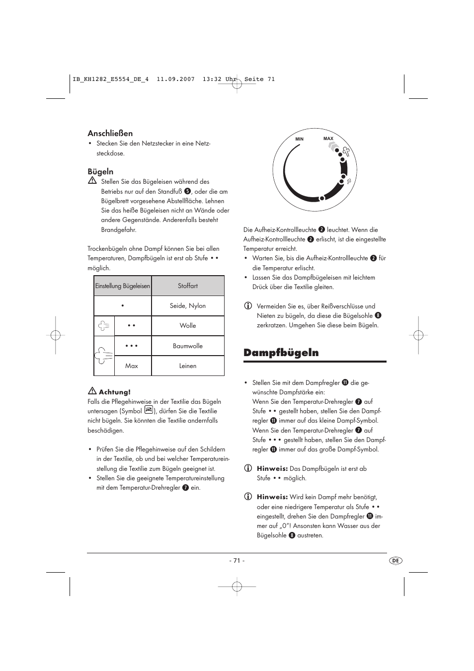 Dampfbügeln | Kompernass KH 1282 User Manual | Page 71 / 76