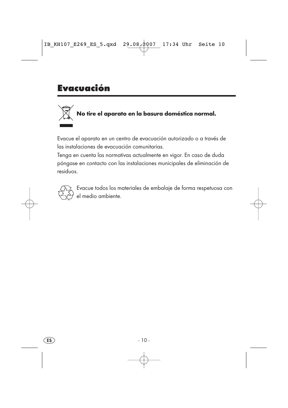 Evacuación | Kompernass KH 107 User Manual | Page 10 / 52