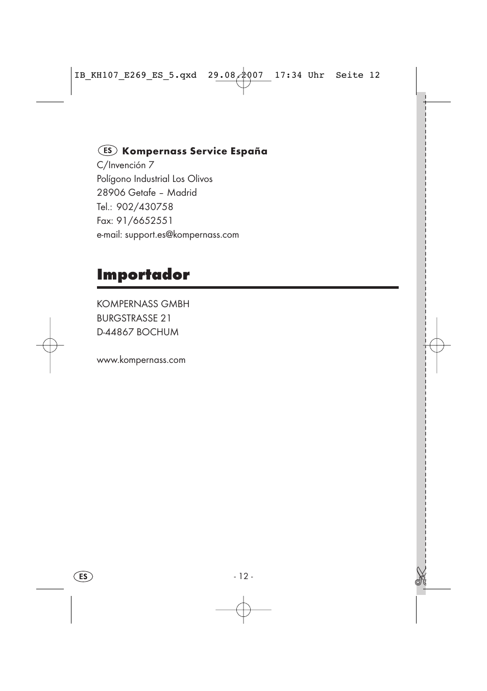 Importador | Kompernass KH 107 User Manual | Page 12 / 52