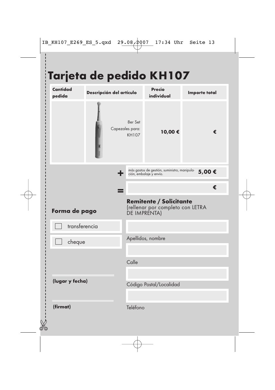 Tarjeta de pedido kh107 | Kompernass KH 107 User Manual | Page 13 / 52