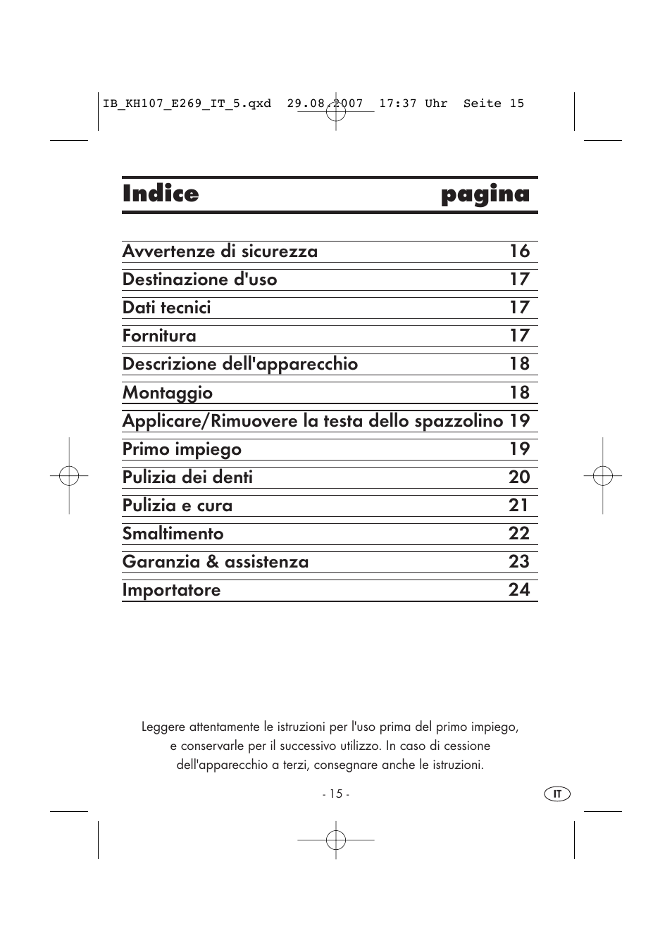 Indice pagina | Kompernass KH 107 User Manual | Page 15 / 52