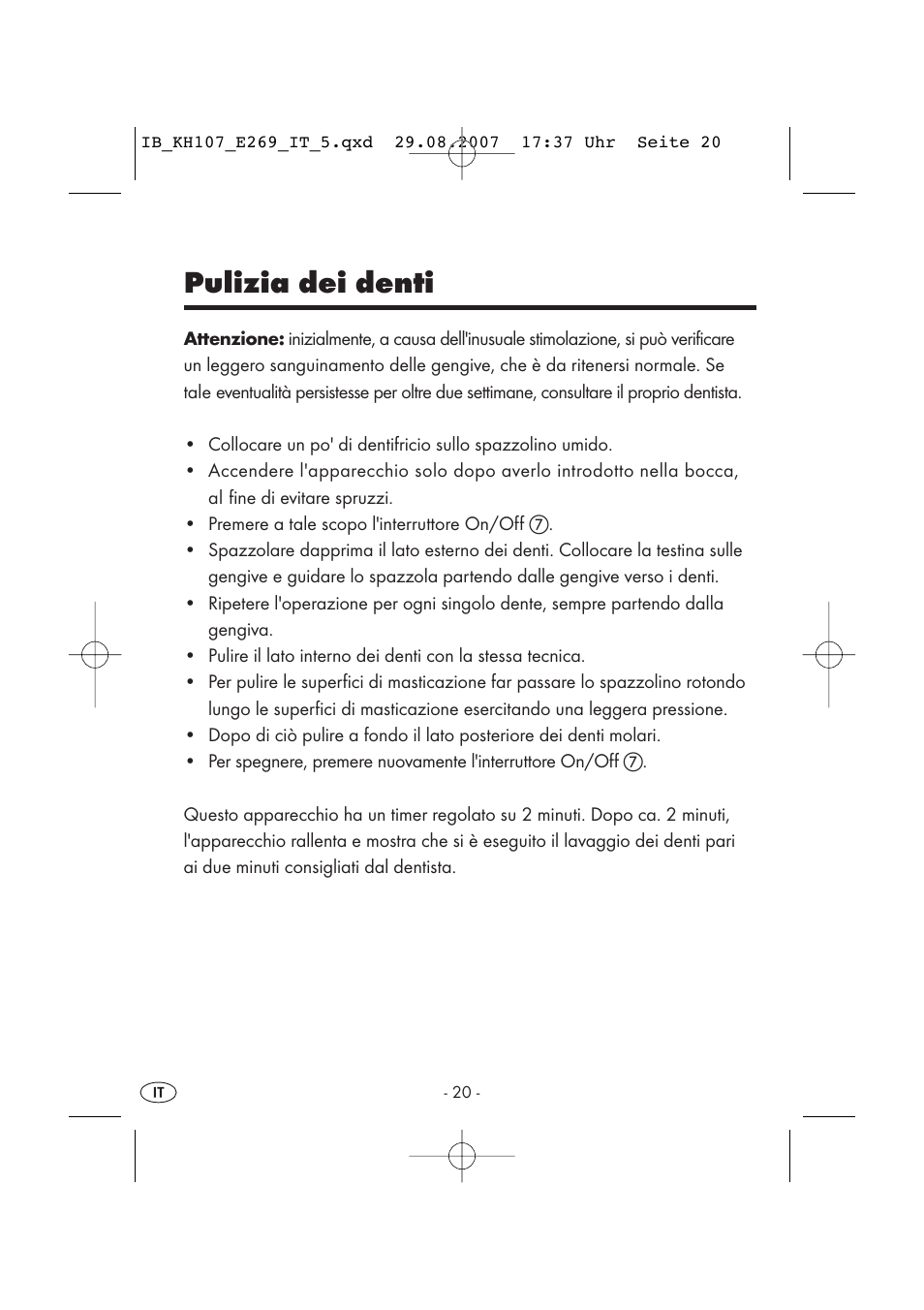 Pulizia dei denti | Kompernass KH 107 User Manual | Page 20 / 52