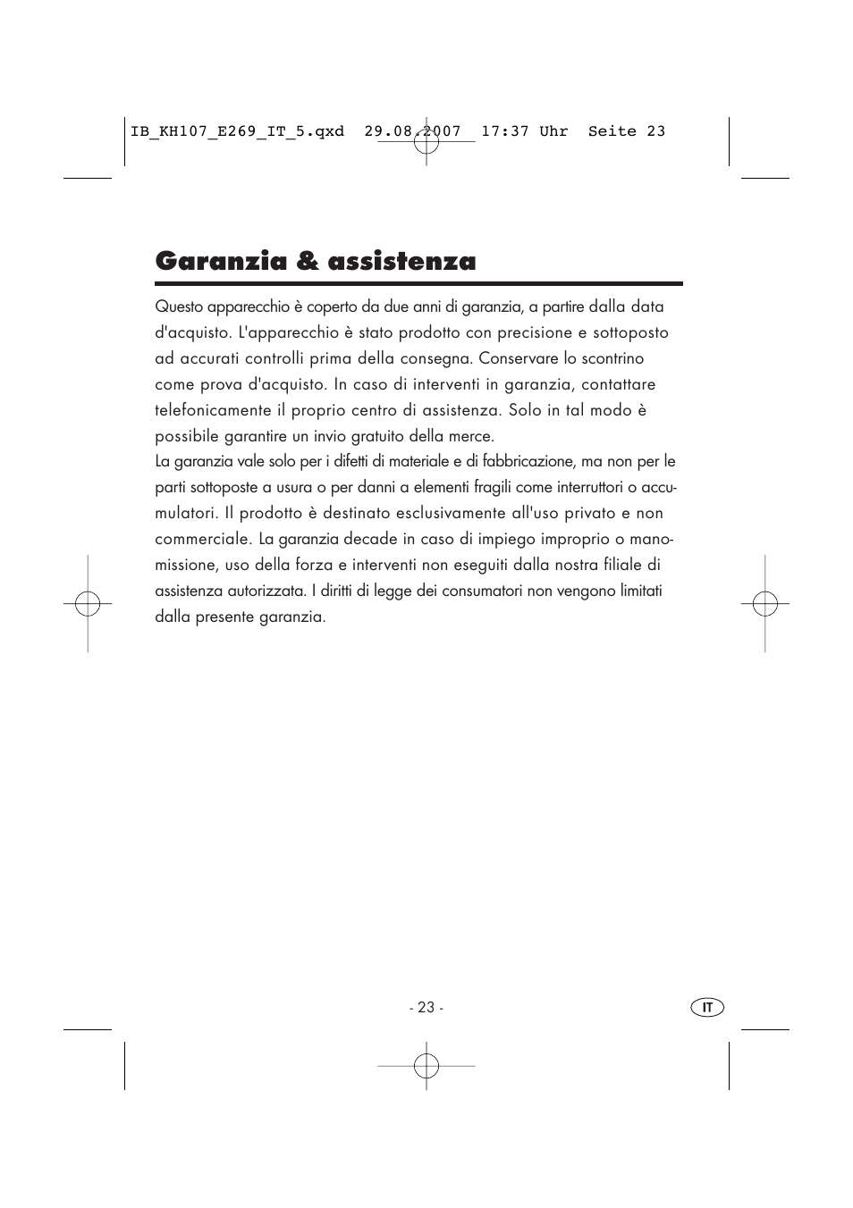 Garanzia & assistenza | Kompernass KH 107 User Manual | Page 23 / 52