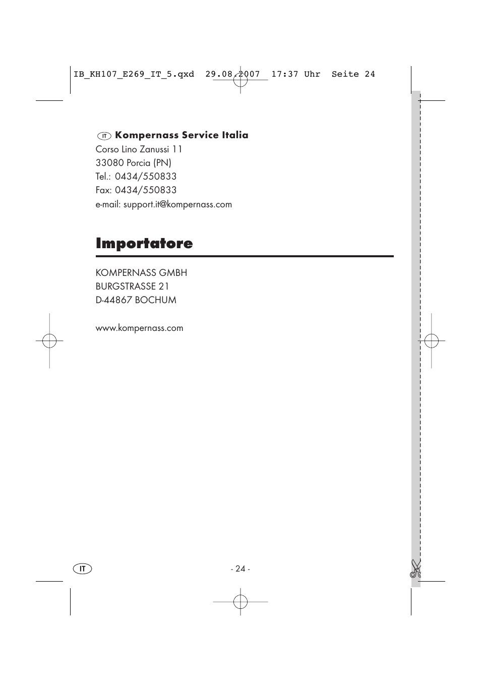 Importatore | Kompernass KH 107 User Manual | Page 24 / 52
