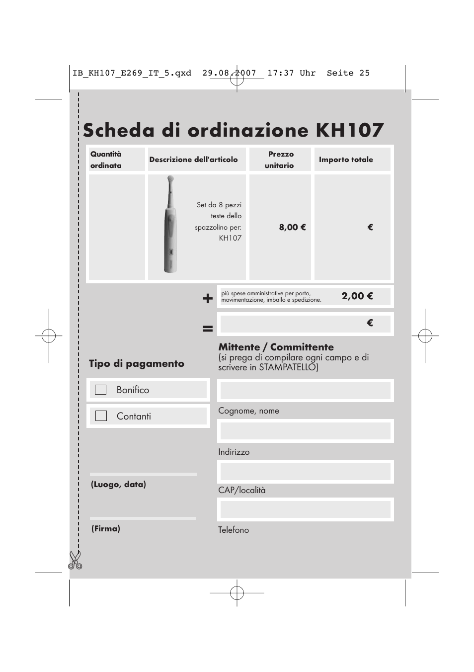 Scheda di ordinazione kh107 | Kompernass KH 107 User Manual | Page 25 / 52