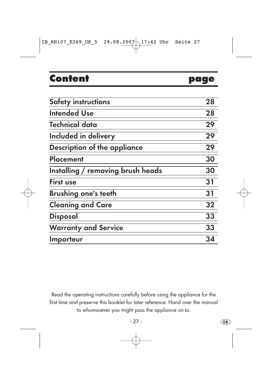 Content page | Kompernass KH 107 User Manual | Page 27 / 52