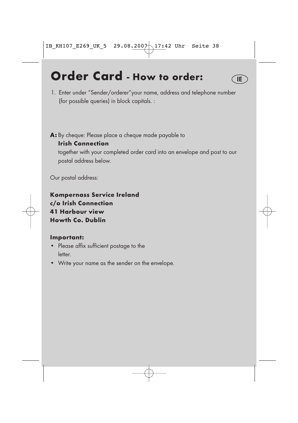Order card, How to order | Kompernass KH 107 User Manual | Page 38 / 52