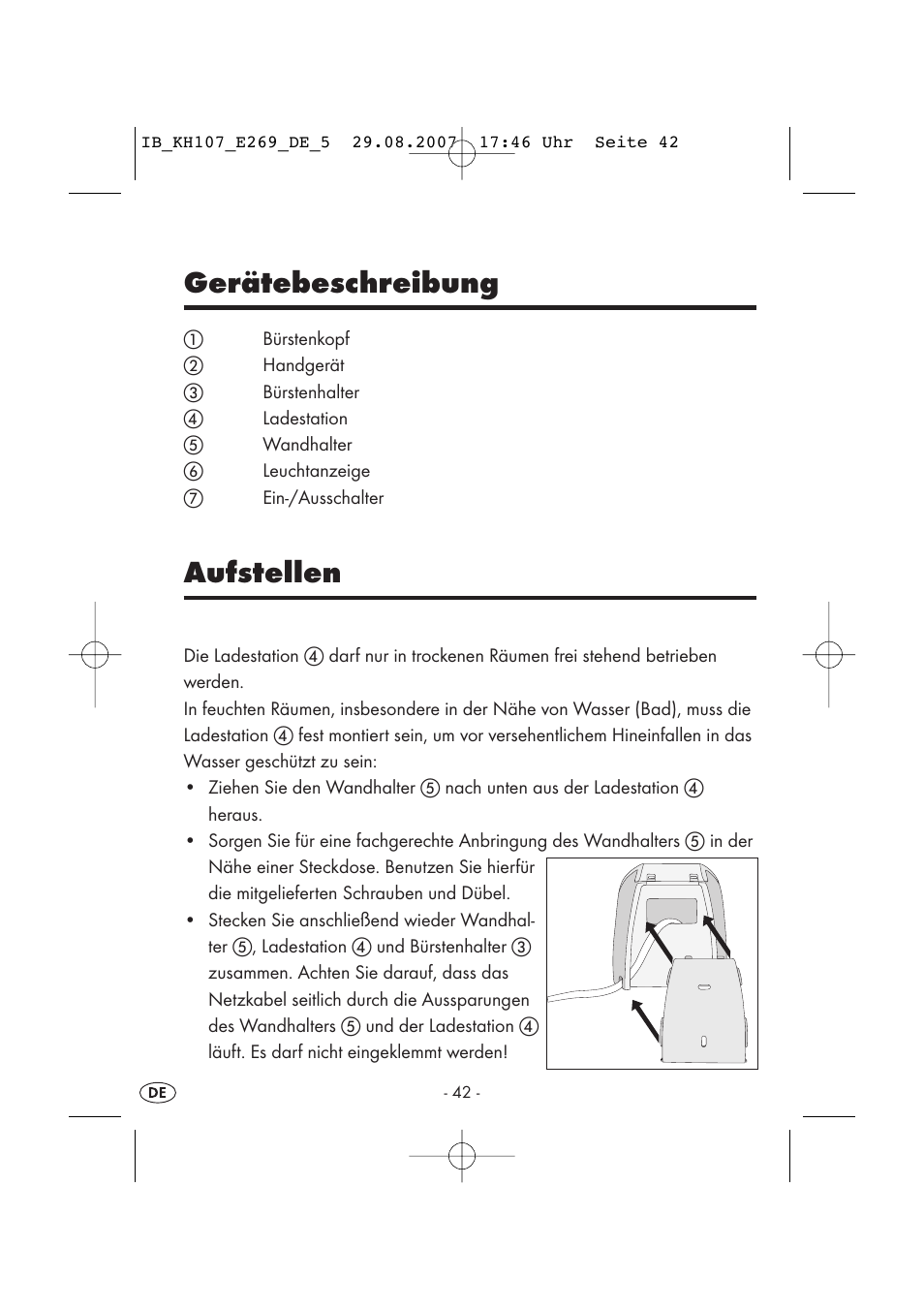 Gerätebeschreibung, Aufstellen | Kompernass KH 107 User Manual | Page 42 / 52
