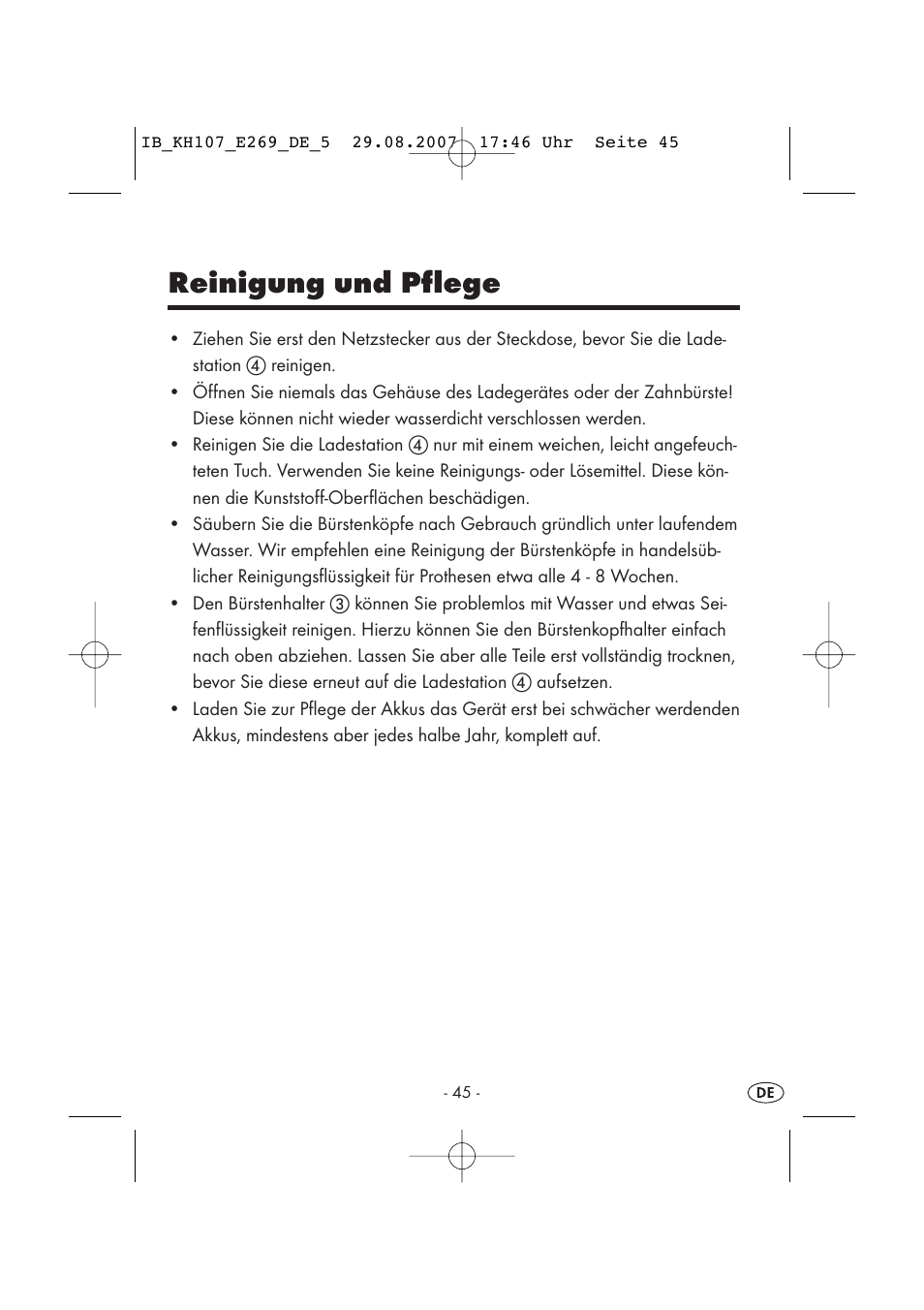 Reinigung und pflege | Kompernass KH 107 User Manual | Page 45 / 52