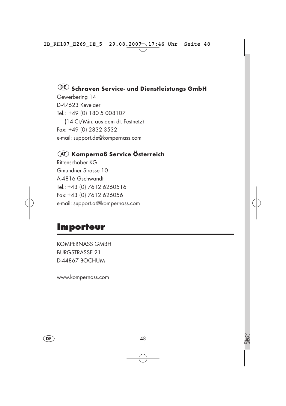 Importeur | Kompernass KH 107 User Manual | Page 48 / 52