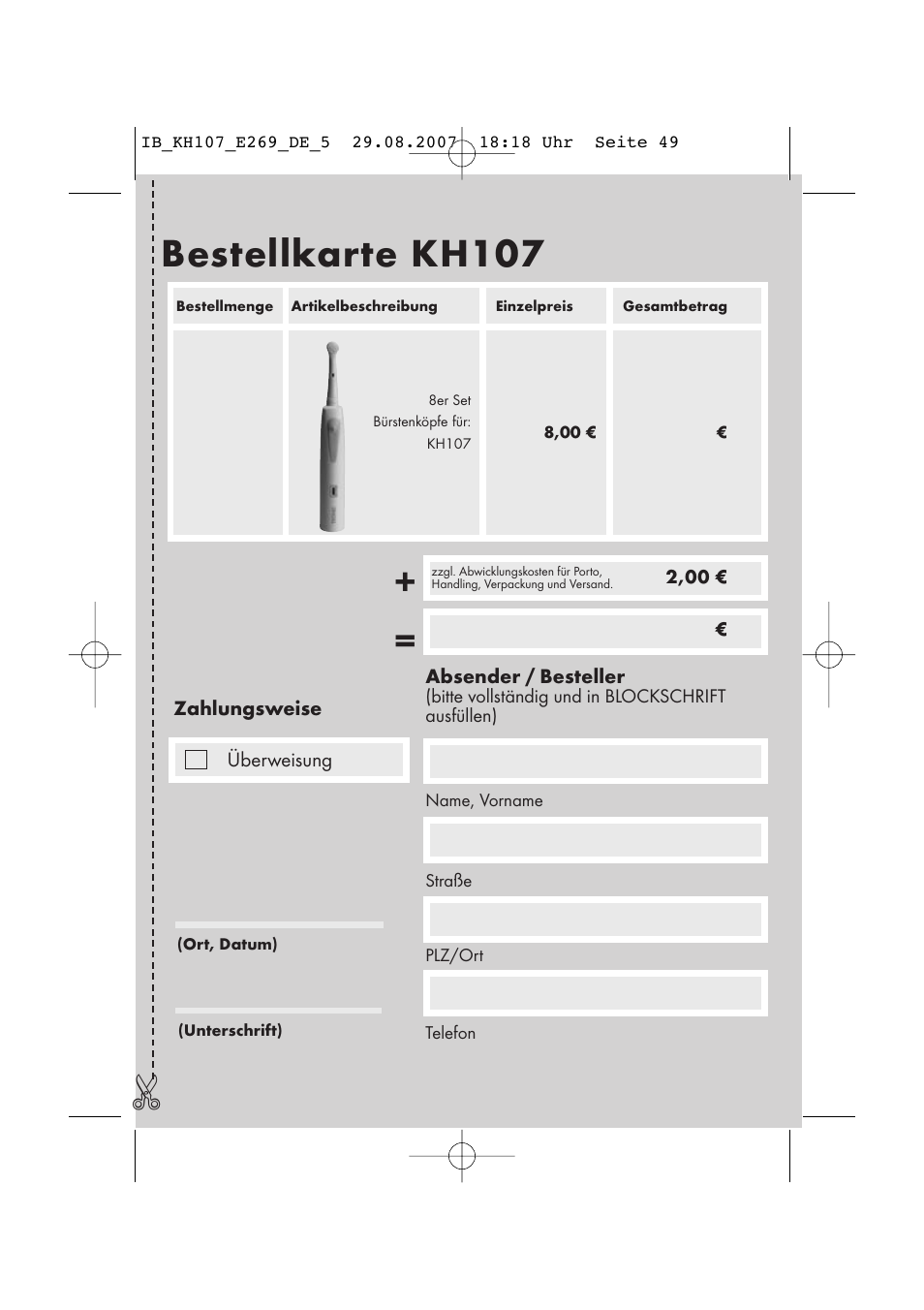 Bestellkarte kh107 | Kompernass KH 107 User Manual | Page 49 / 52