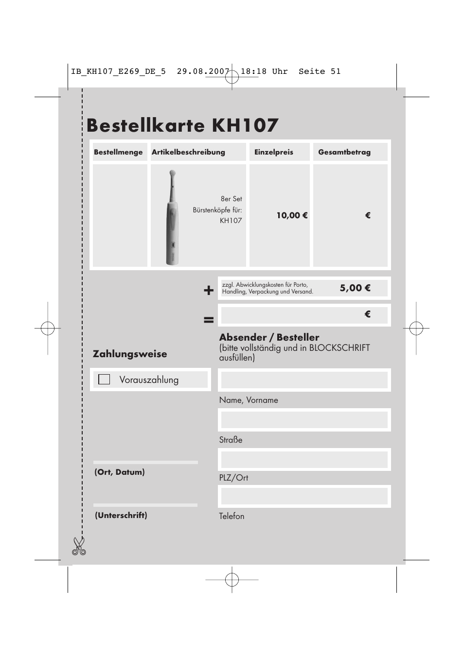 Bestellkarte kh107 | Kompernass KH 107 User Manual | Page 51 / 52