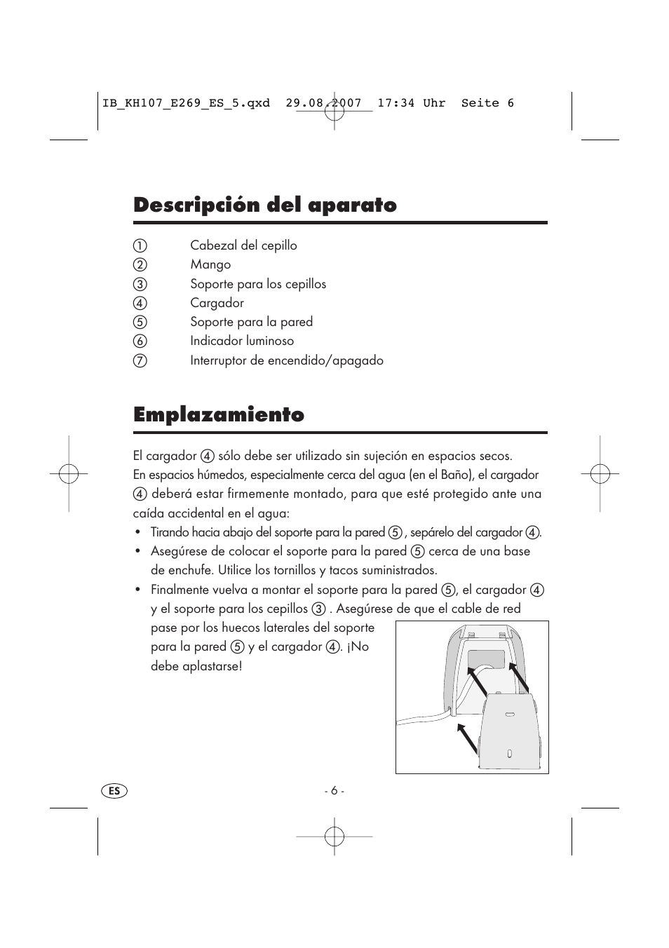 Descripción del aparato, Emplazamiento | Kompernass KH 107 User Manual | Page 6 / 52