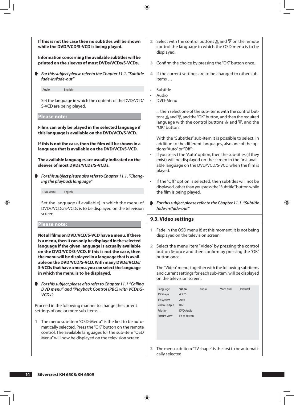 Video settings | Kompernass KH 6508 User Manual | Page 16 / 66