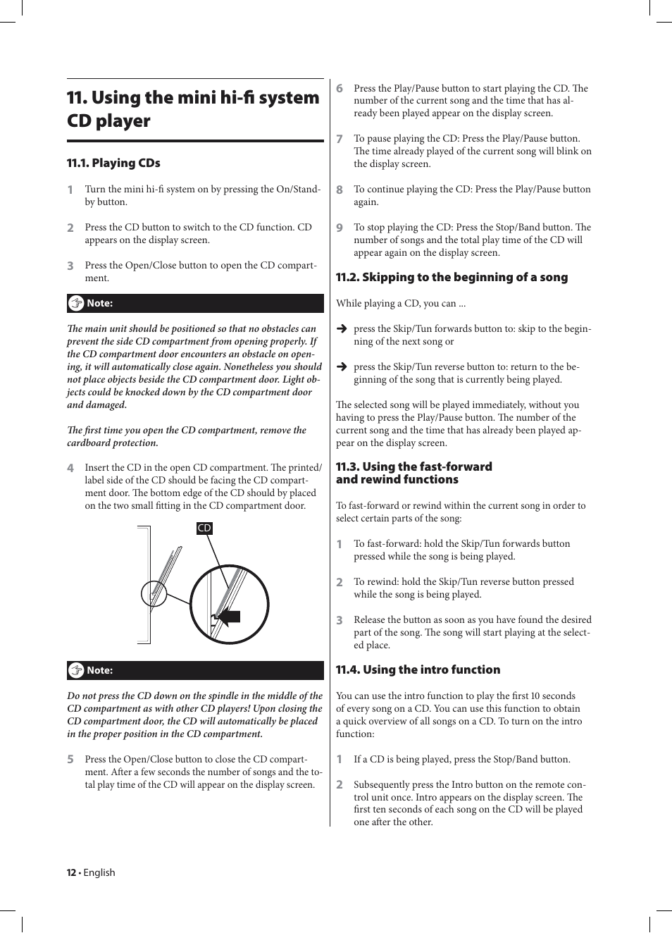 Using the mini hi-ﬁ system cd player | Kompernass KH 2233 User Manual | Page 12 / 20