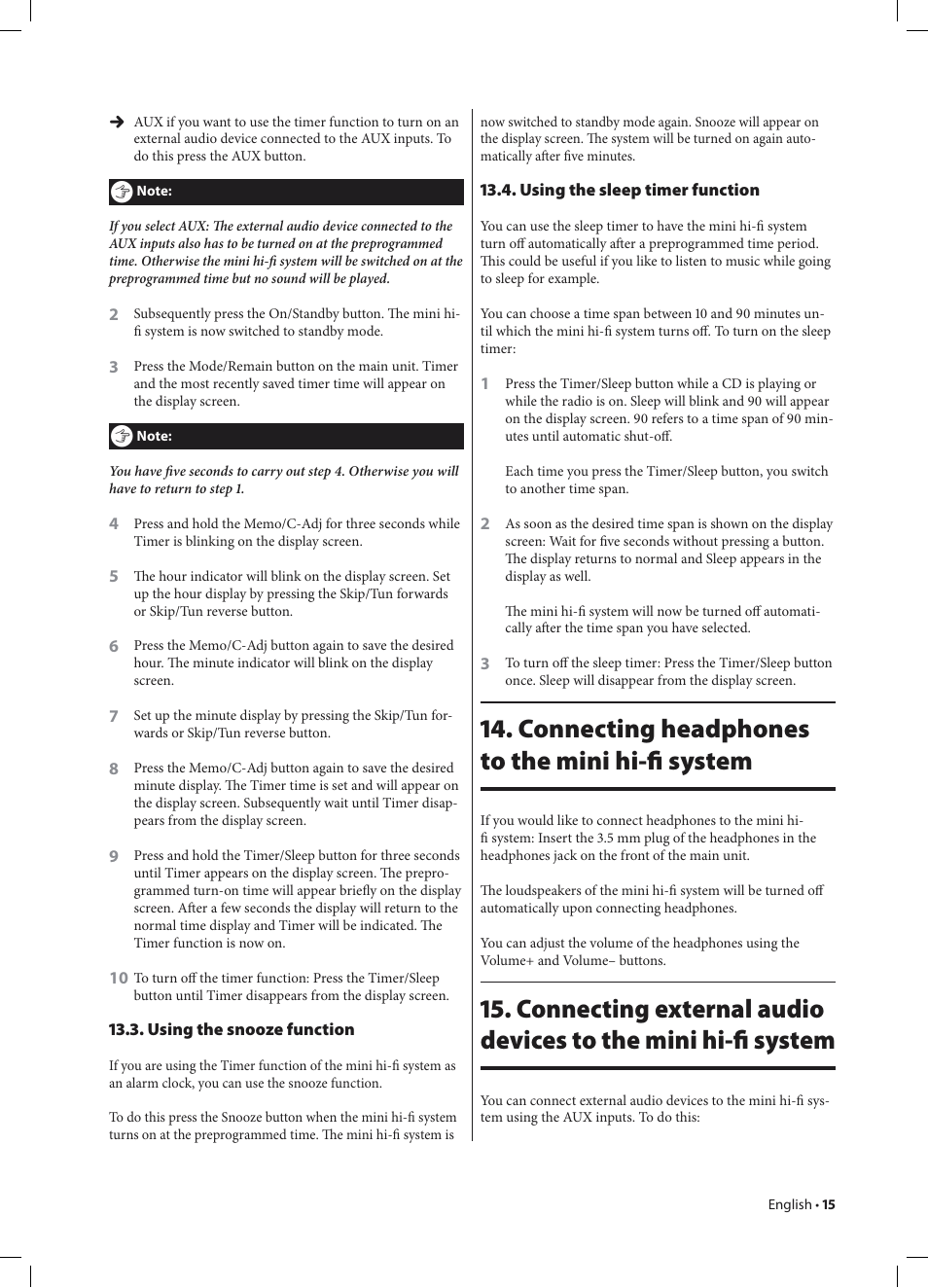 Connecting headphones to the mini hi-ﬁ system | Kompernass KH 2233 User Manual | Page 15 / 20