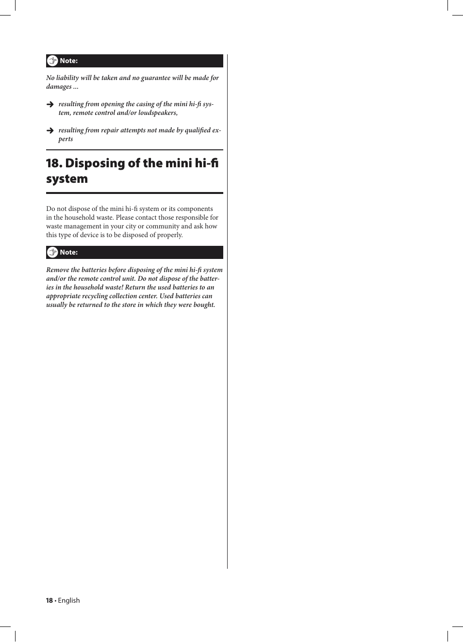 Disposing of the mini hi-ﬁ system | Kompernass KH 2233 User Manual | Page 18 / 20