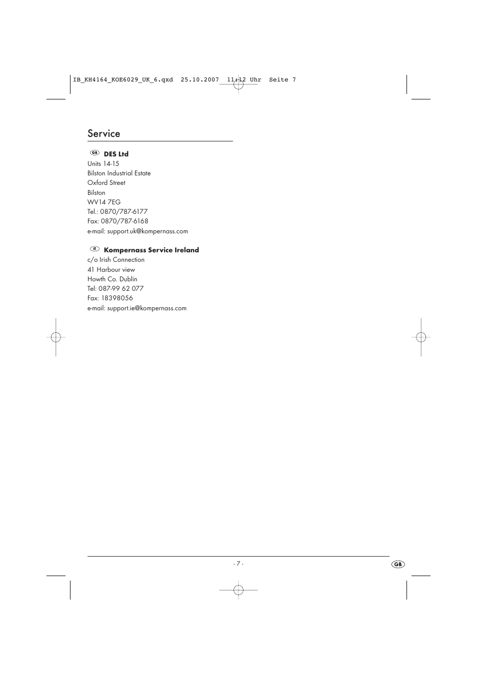 Service | Kompernass KH 4164 User Manual | Page 7 / 8