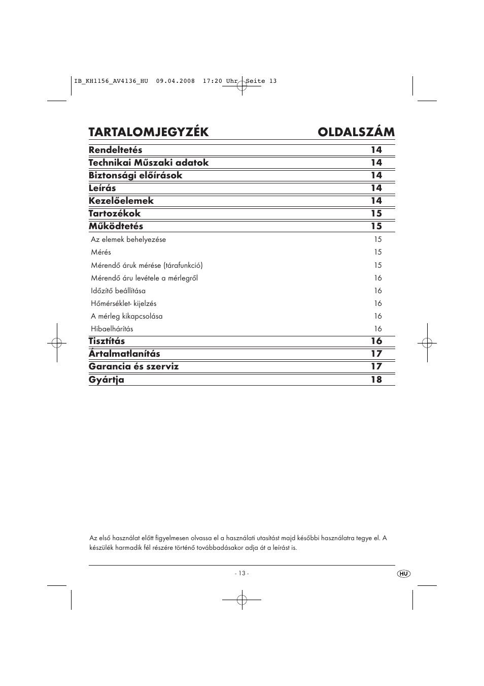 Tartalomjegyzék oldalszám | Kompernass KH 1156 User Manual | Page 15 / 52