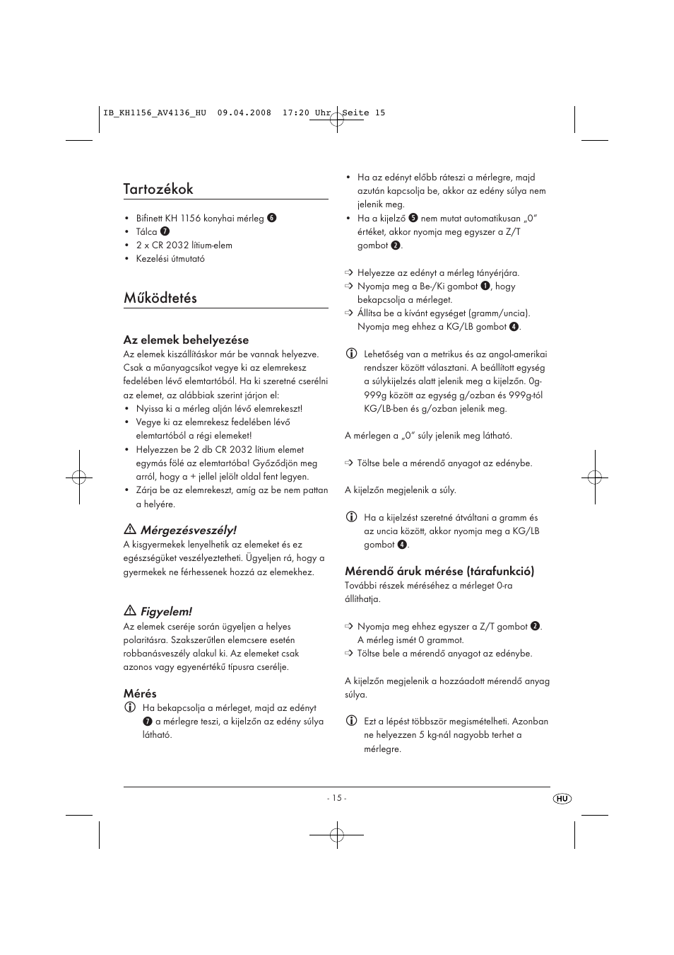 Tartozékok, Működtetés | Kompernass KH 1156 User Manual | Page 17 / 52