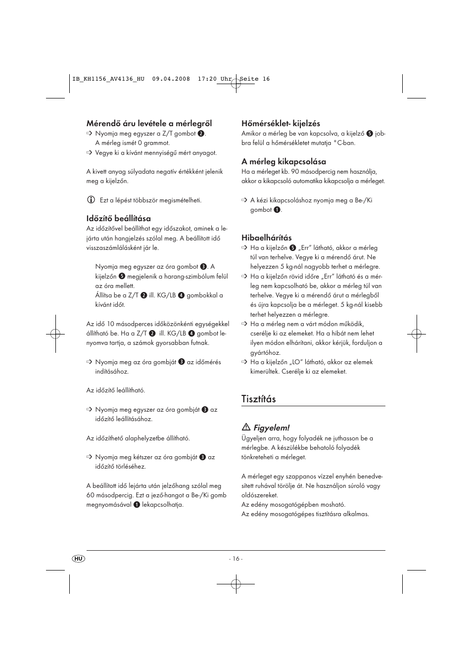 Tisztítás | Kompernass KH 1156 User Manual | Page 18 / 52