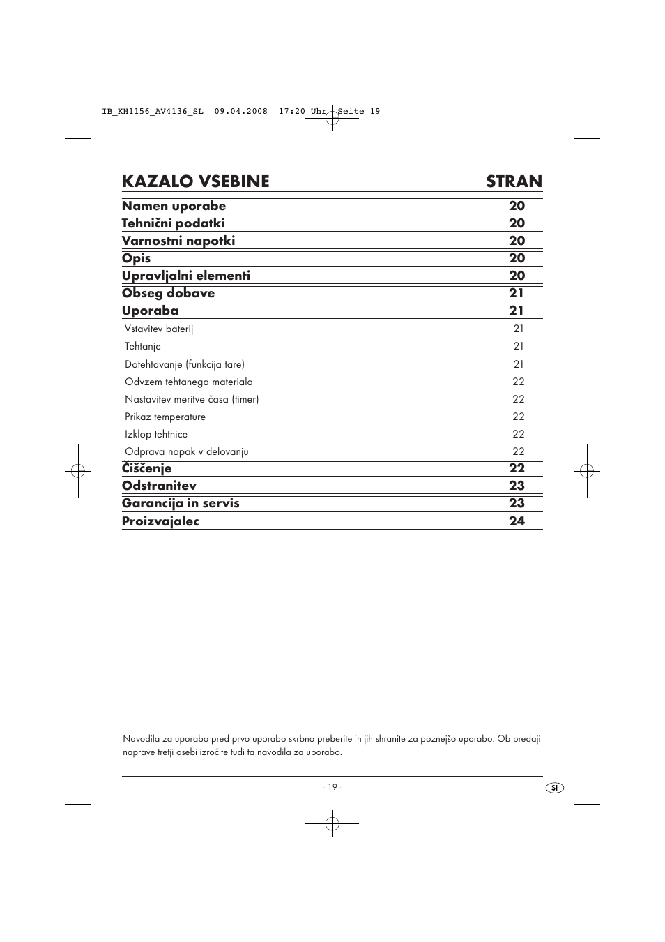 Kazalo vsebine stran | Kompernass KH 1156 User Manual | Page 21 / 52