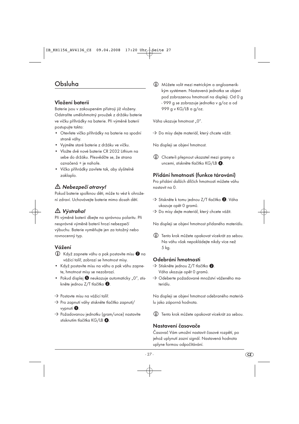 Obsluha | Kompernass KH 1156 User Manual | Page 29 / 52