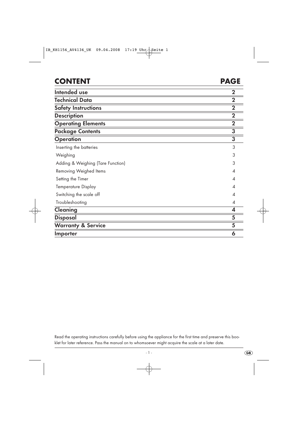 Content page | Kompernass KH 1156 User Manual | Page 3 / 52