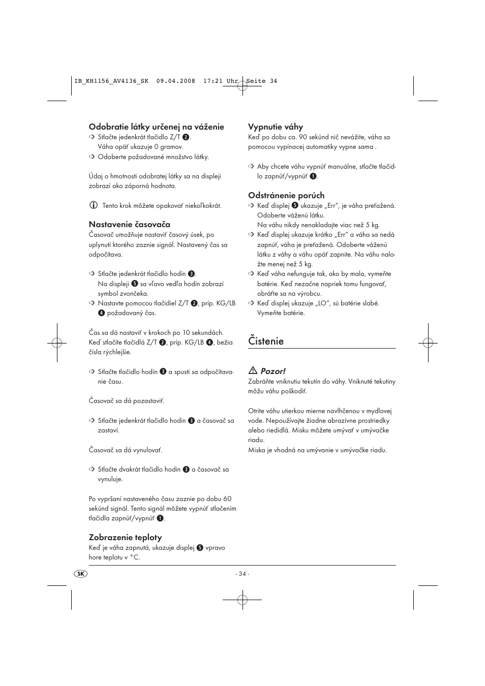 Čistenie | Kompernass KH 1156 User Manual | Page 36 / 52