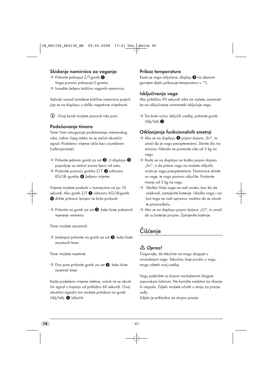 Čišćenje | Kompernass KH 1156 User Manual | Page 42 / 52