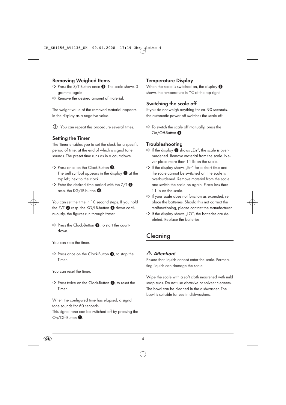 Cleaning | Kompernass KH 1156 User Manual | Page 6 / 52