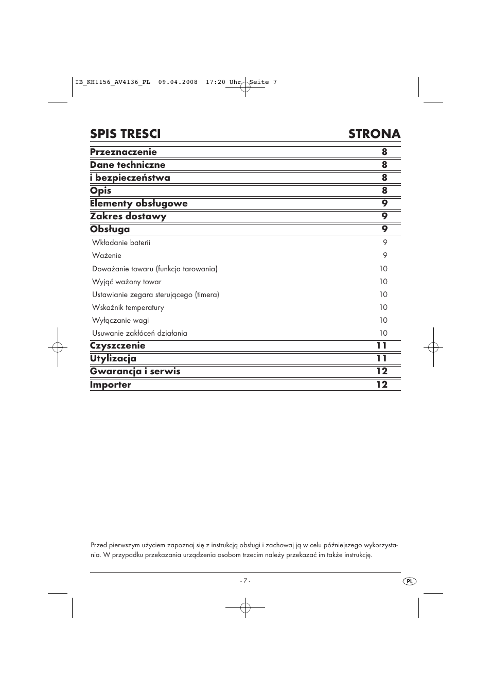 Spis tresci strona | Kompernass KH 1156 User Manual | Page 9 / 52