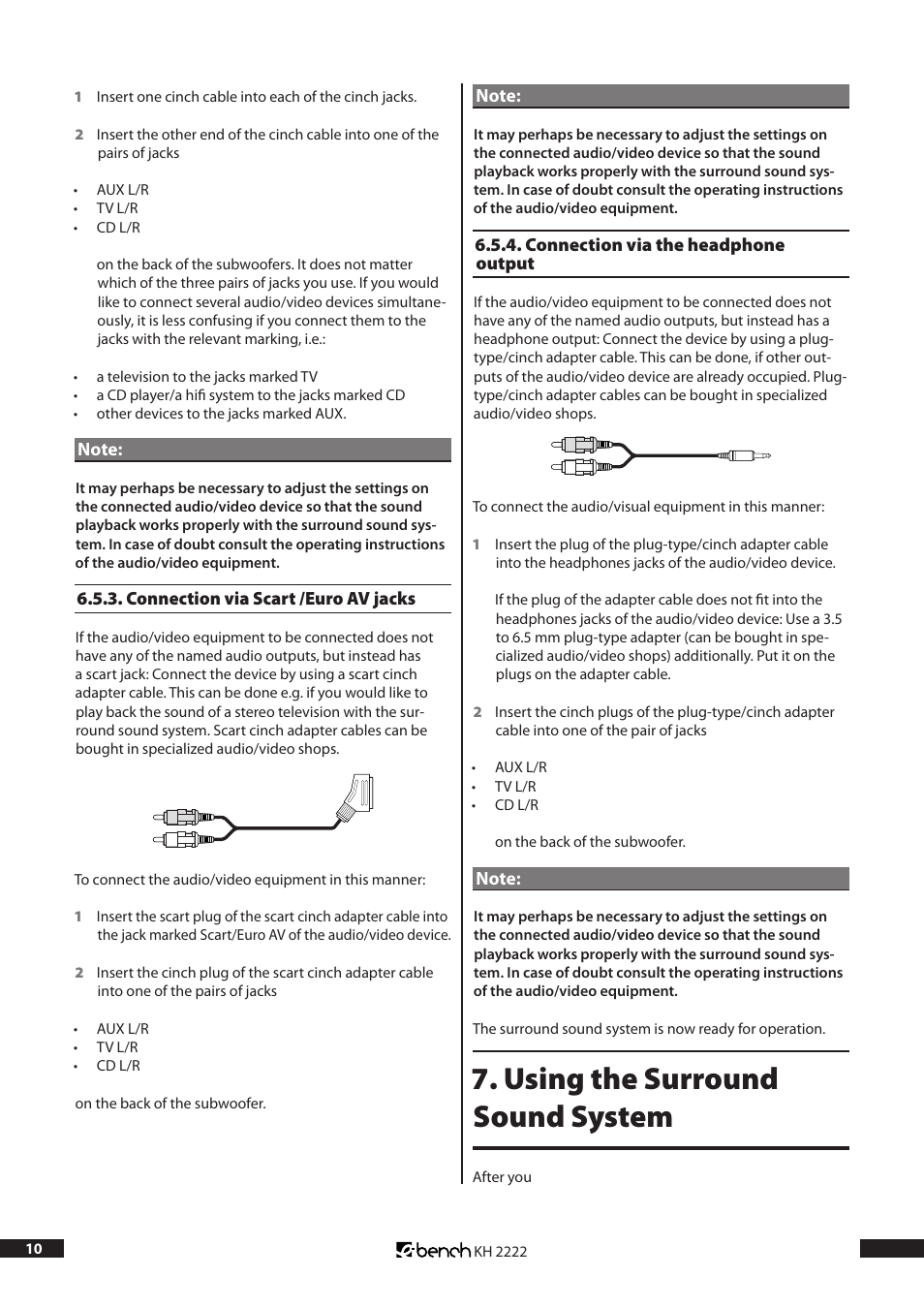 Using the surround sound system | Kompernass Bench KH 2222 User Manual | Page 10 / 16