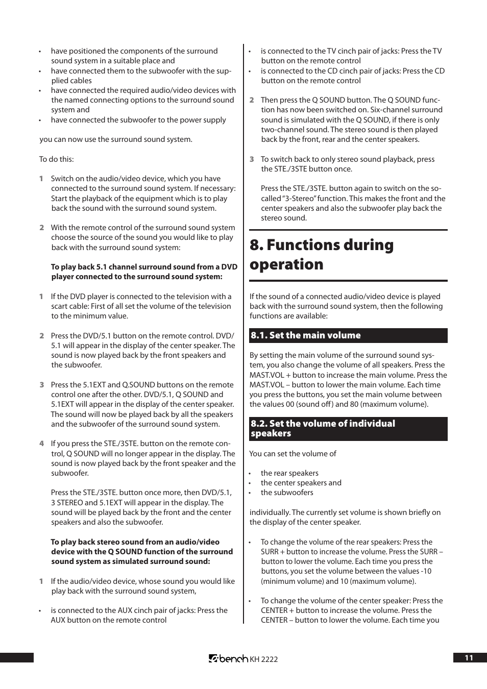 Functions during operation | Kompernass Bench KH 2222 User Manual | Page 11 / 16