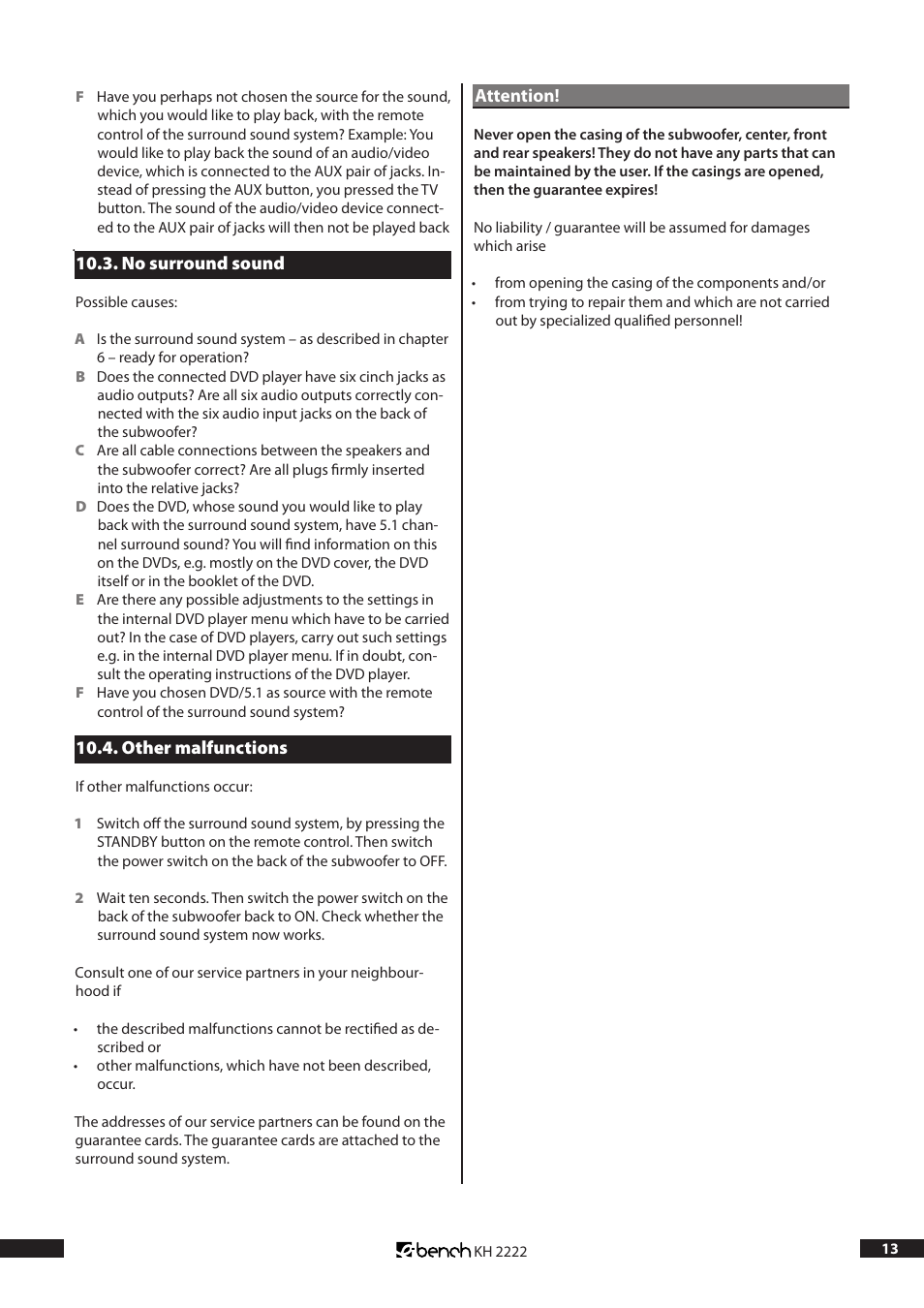 Kompernass Bench KH 2222 User Manual | Page 13 / 16