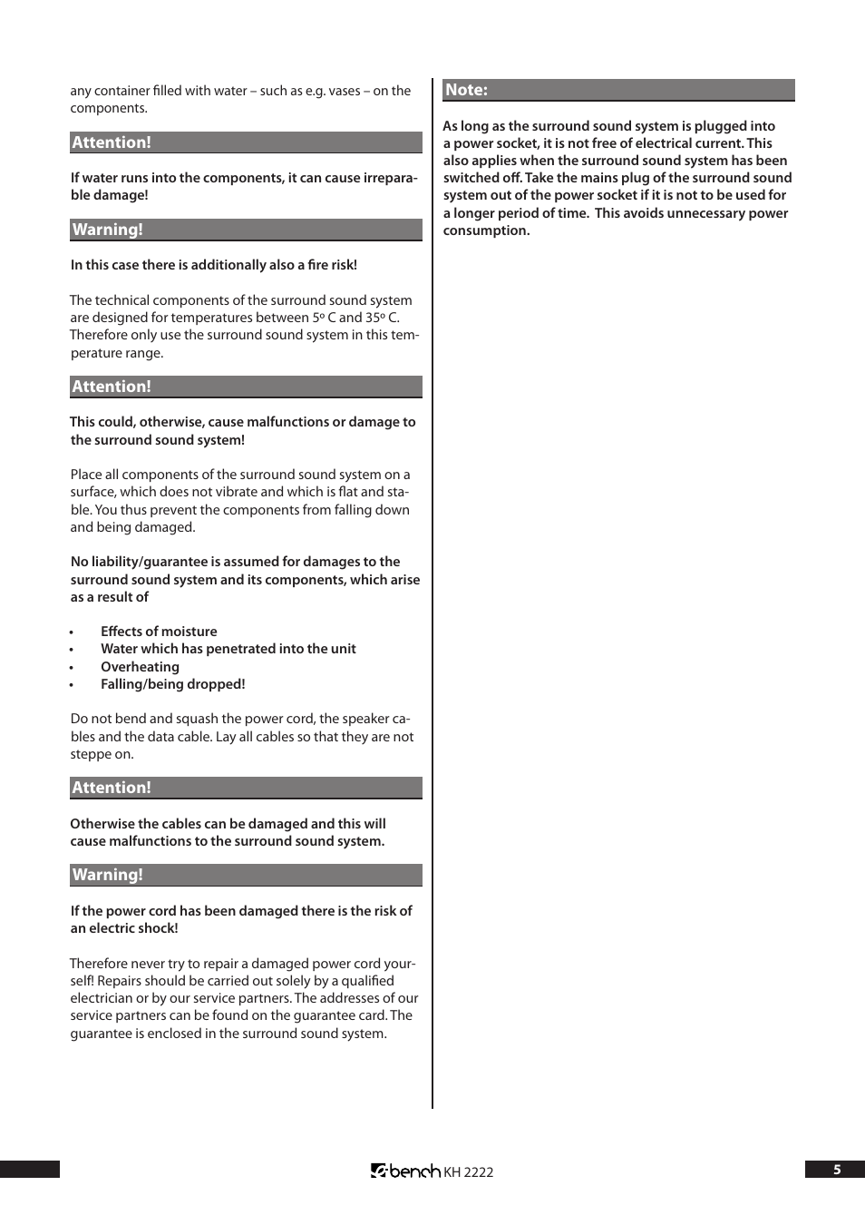 Kompernass Bench KH 2222 User Manual | Page 5 / 16