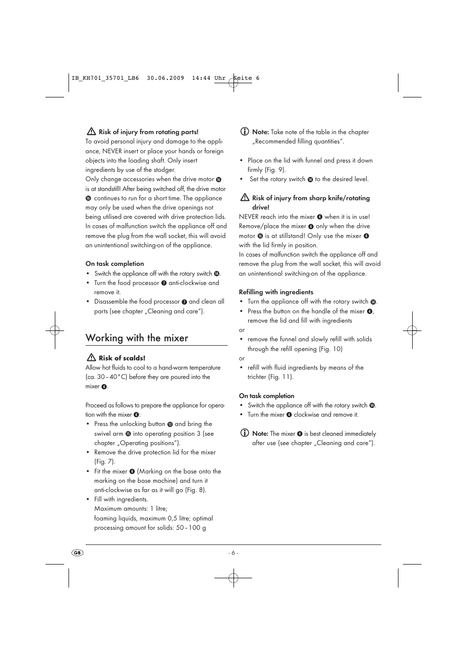 Working with the mixer | Kompernass KH 701 User Manual | Page 8 / 11