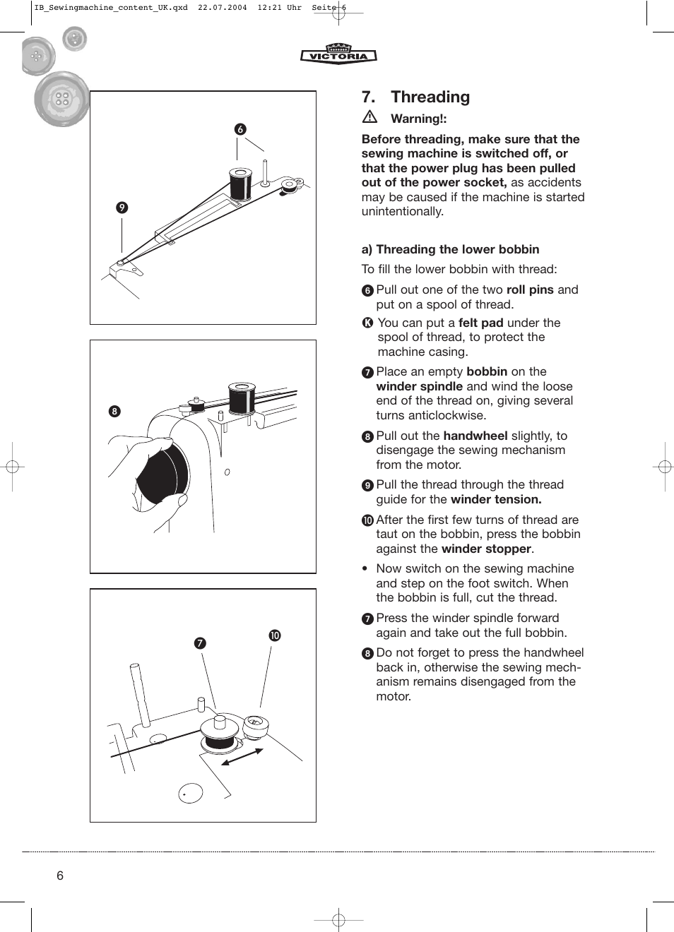 Threading ƽ | Kompernass Victoria 270 E User Manual | Page 6 / 30