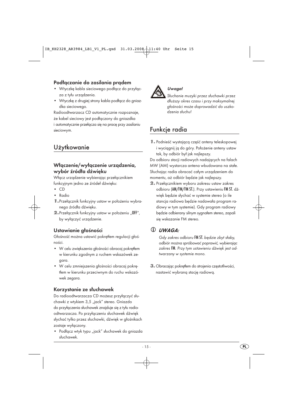 Użytkowanie, Funkcje radia | Kompernass KH 2328 User Manual | Page 17 / 46